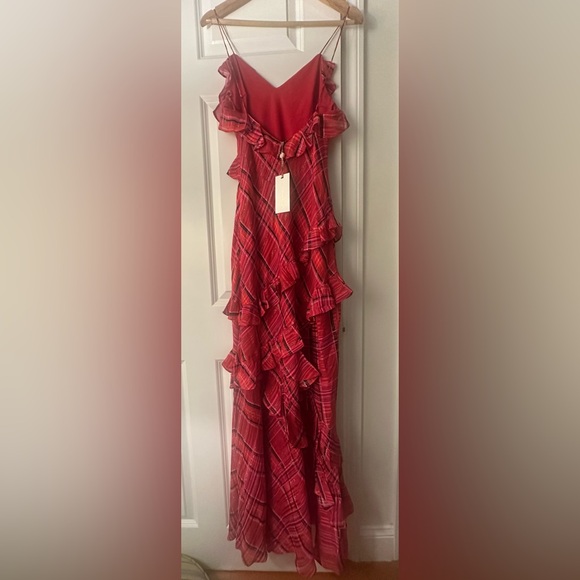 LoveShackFancy Rialto Pink Red Plaid Ruffle Dress Size 4 - Picture 3 of 4